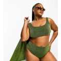 ASOS DESIGN Curve mix and match glitter high waist bikini bottoms in green