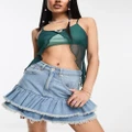 The Ragged Priest Y2K mini skirt with distressed frill edge-Blue