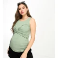 Mamalicious Maternity sleeveless t-shirt with ruched detail in green