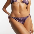 Brave Soul tie side bikini bottoms in purple floral print