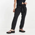 JDY tapered pants with paperbag waist in black pinstripe
