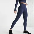 ASOS 4505 Tall seamless leggings with ruched bum in acid wash (part of a set)-Navy