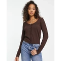 Hollister lace trim sweetheart neckline long sleeve top in brown