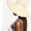 South Beach bridesmaid embroidered wide brim hat in cream-White