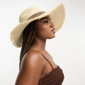 South Beach fedora beach hat with frayed edges and metallic band in gold and cream-Multi