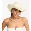 South Beach festival cowboy hat with crochet band in cream-White
