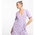 JDY exclusive wrap mini tea dress in lilac vintage floral-Multi