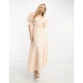 Sister Jane puff sleeve shirred midaxi dress in blush floral-Pink