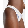 Hollister v-front high leg bikini bottoms in white with blue floral print (part of a set)