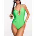 Pieces cut out asymmetric swimsuit in bright green
