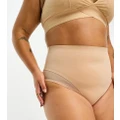 ASOS DESIGN Curve Contouring medium control high waist briefs with mesh in beige-Neutral