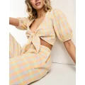 Billabong As You Wish knot crop top in pastel check (part of a set)-Multi