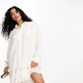 Accessorize long sleeve shirt summer dress with broderie hem in white