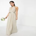 TFNC Bridesmaid maxi dress with back detail and ruched skirt in caffe latte-Brown