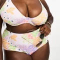 ASOS DESIGN Curve high waist bikini bottoms in pastel ditsy floral-Multi