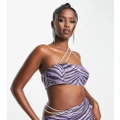 ASYOU ICONICS sequin chain detail crop top in purple zebra print (part of a set)-Multi