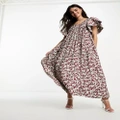 Selected Femme extreme sleeve smock maxi dress in floral-Multi