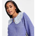 Mamalicious Maternity jumper with floral prairie collar in blue