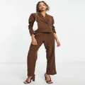 Vero Moda Aware tailored cropped suit blazer with open back in brown