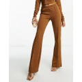 Pieces high waisted flared pants in rust glitter-Brown