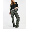 Pieces wide leg pants in black and green ditsy floral-Multi