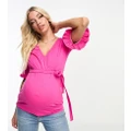 Mamalicious Maternity short sleeve wrap top in pink