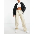 Pull & Bear straight leg faux leather pants with seam detail in ecru-Neutral