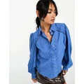 Y.A.S embroidered shirt with laced ladder detailing in blue