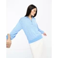 Y.A.S zip neck jumper in blue stripe