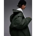 Topshop hooded parka jacket in khaki-Green
