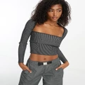 Pull & Bear acid wash ribbed shrug top in grey (part of a set)