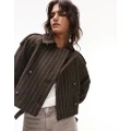 Topshop cropped wool trench in brown pinstripe (part of a set)
