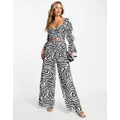 First Distraction The Label high waisted satin wide leg pants in zebra print (part of a set)-Multi
