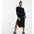 Brave Soul Petite Eddie knitted dress with slit in black