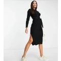 Brave Soul Tall Eddie knitted dress with slit in black
