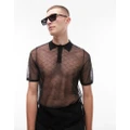 Topman knitted sheer polo with diamond in black