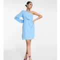Vila exclusive one shoulder mini wrap dress in bright blue