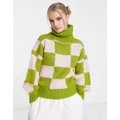 Native Youth relaxed jumper with high neck in checkerboard knit-Multi