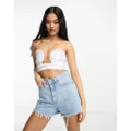 Pull & Bear ruched wired corset top in white