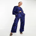 Y.A.S wide leg pants in abstract blue print (part of a set)