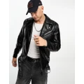 Pull & Bear faux leather biker jacket in black
