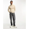Brave Soul cotton ribbed roll neck jumper in stone-Neutral