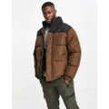 Pull & Bear puffer jacket with contrast detail in brown