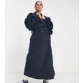 ASOS DESIGN Maternity oversized brushed formal trench wool mix coat in navy