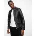 Jack & Jones Essentials faux-leather biker jacket in black