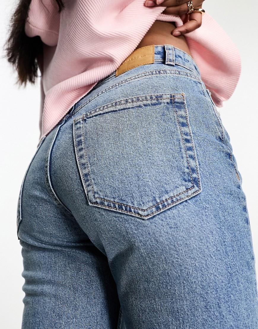 Pull & Bear high rise straight leg comfort jeans in medium blue