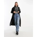 Pull & Bear belted faux leather trench coat in black