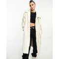 Native Youth faux fur panelled coat in grey and white