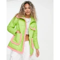 Native Youth padded jacket with contrast binding in lime-Green