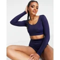 ASOS 4505 active swim top with long sleeves-Navy